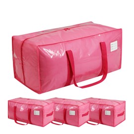 VTSVTS 4 Pack Extra Heavy Duty Large Moving Bags with Comfortable Handle & Strong Zipper,Storage Totes for Space Saving Moving Storage College Supplies Alternative to Moving Box,Pink