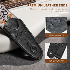 LEKATO Guitar Strap for Electric Bass Acoustic Guitar, Floral Jacquard Embroidery 2″ Wide Guitar Straps Bass Strap Padded Guitar Straps with Picks & Blocks (Blue Flower White)