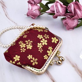 Oyachic Coin Purse,Floral Change Purse, Canvas Coin Purse Wallet with Clasp, Kiss Lock Coin Wallet for Women Girls, Red