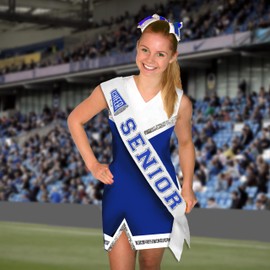 RhinestoneSash Senior Cheerleader Sashes - SET OF 3: Royal Blue with Silver Sparkle Outline CHEER Senior White PREMIUM GRADE SATIN Sash - Senior Night Supplies and Gifts - Set3(Cheer BLU w/SLV) Wht