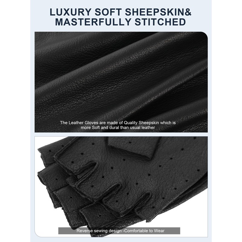 GSG SINCE 1998 Mens Genuine Leather Fingerless Gloves for Driving