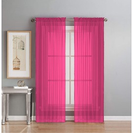Interior Trends 2 Piece Fully Stitched Sheer Voile Window Panel Curtain Drape Set (108" Long, Hot Pink)