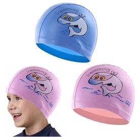 Kids Swimming Cap, Swimming Cap, PU Coated Soft Swimming Cap, Ear Protection Swimming Cap, Waterproof Swimming Cap, Cartoon Pattern for Kids Boys Girls Age 6-10 Years