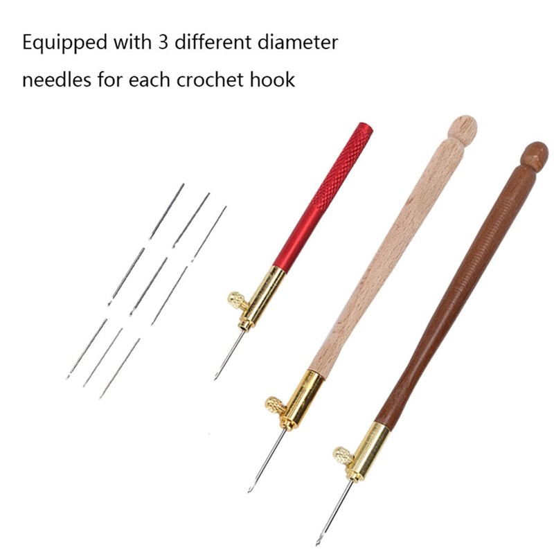 Crochet Hook, 3-Piece Embroidery Crochet Hooks with 9 Needles, Wooden