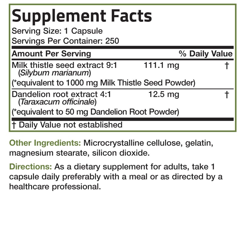 Bronson Milk Thistle Silymarin Marianum & Dandelion Root Liver Health