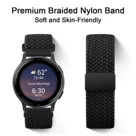 YOOSIDE 20mm Geflochten Elastische Armband mit Magnetverschluss für Garmin Vivoactive 5 / Venu Sq/Venu 2 Plus, Schleife Nylon dehnbares Handgelenk Uhrenarmband für Forerunner 165 (Schwarz)