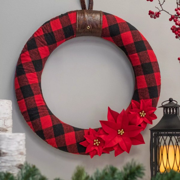 Unbranded Nwt felt buffalo plaid FABRIC 22" dia. christmas wreath