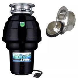 Eco Logic 1.25 HP Kitchen Garbage Disposal, Brushed Nickel Flange and Stopper
