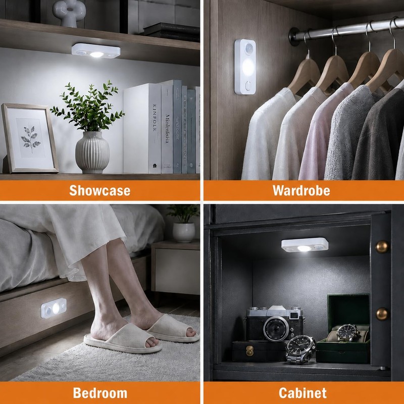 LightingWill 8 Pack USB Rechargeable Motion Sensor Puck Lights, Wireless