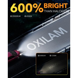 OXILAM H4 9003 HB2 Fog Bulbs, 20000LM 600% Brighter, 6500K Cool White, Plug and Play, Canbus Ready, 1:1 Mini Size Design, Long-Lasting 60,000+ Hour Lifespan, Pack of 2