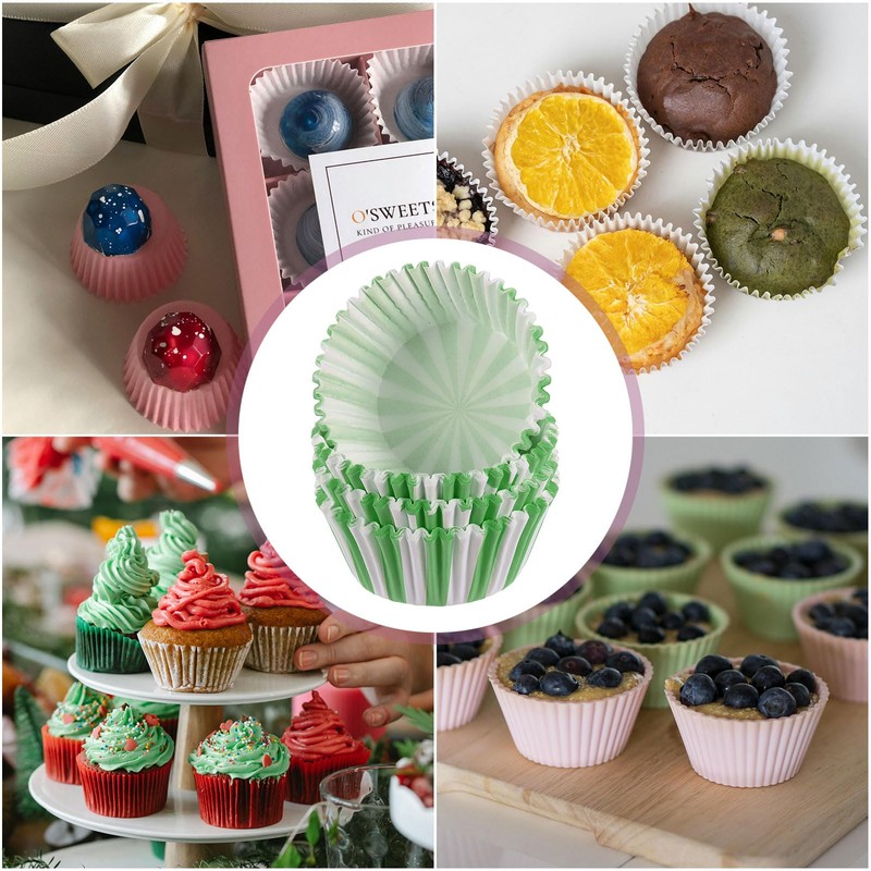 sourcing map 100 Count Cupcake Liners Green Stripes Cupcake Cups