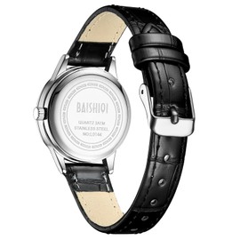 BAISHIOI Ladies Watches Analog Quartz Watch Women's Everyday Watch Easy Read Waterproof Wrist Watch for Women Classic Business Women Watches with Black Leather Strap (Silver)