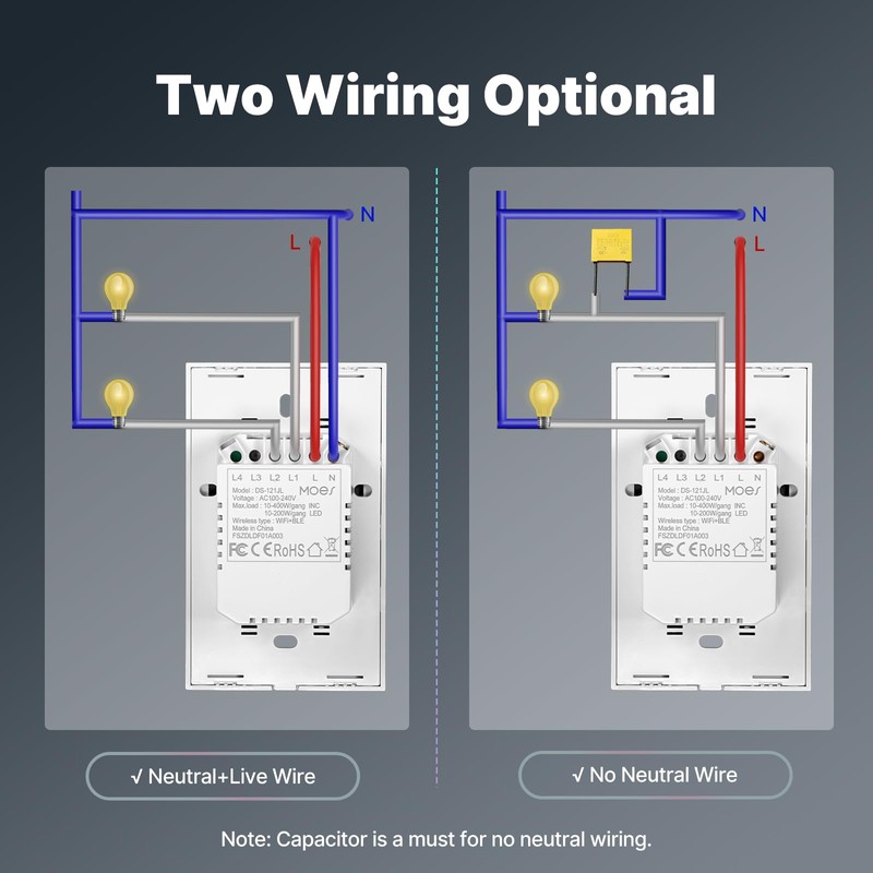 MOES 2nd Generation Smart Touch Wall Switch, 2.4GHz Wi-Fi Single