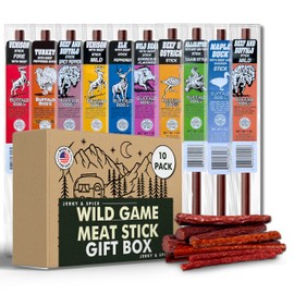 Jerky-n-Spice Wild Game Meat Sticks (10-Pack) | Ultimate Exotic Snacks | Beef Jerky Gifts for Men | Delicious Jerky Variety Pack Ideal for Anniversary, Camping, Hunting & Birthday Events