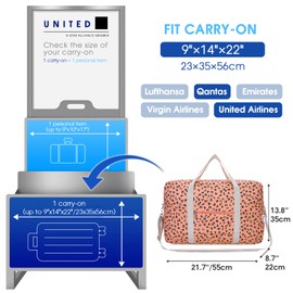 for Airlines Large Cabin Bag Foldable Travel Duffel Bag Holdall Tote Carry on Luggage Overnight for Women and Men 40L (Leopard)