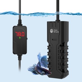 AquaMiracle Fish Tank Heater Turtle Tank Heater with Protective Housing, Adjustable Aquarium Heater with LED Digital Display Thermostat, for Aquariums 10-20 Gal(100W)
