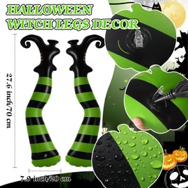 Soulchen Set of 2 Halloween Witch Legs Yard Decoration 27.6 x 7.9 Inch Inflatable Evil Witch Legs Props Large Halloween Upside Down Wizard Feet Boot for Garden Courtyard Outdoor Home Decor(Green)