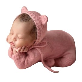 Ederafoto 2Pcs Newborn Photography Props Boy Photo Posing Outfits Baby Photoshoots Costume Girl Crochet Bear Hat Romper (Pink)
