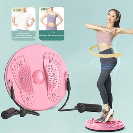 Twist Waist Disc Balance Board with Drawstring - Body Shaping Waist Twisting Disc - Fitness Turntable for Home Workout, Waist Wriggling Plate with Resistance Bands and Foot Massage (Pink)