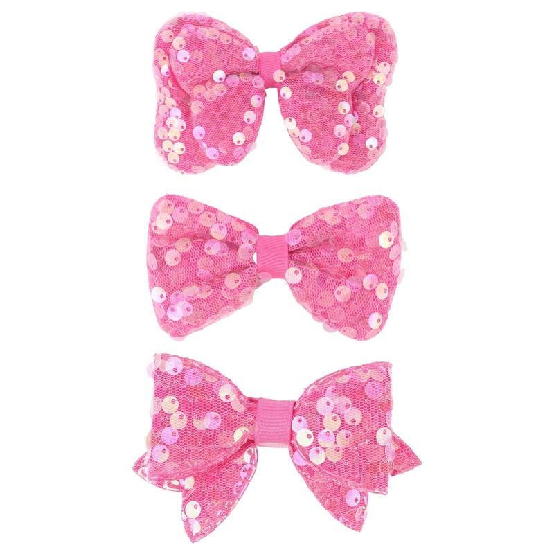 AMCAMI Glitter Hot Pink Hair Bows Clips,3PCS Small Sparkling Bling