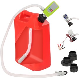 Fuel Transfer Pump with Auto-Stop, AA Battery Powered/DC 2 Power Modes, Extra Long Hose with Tank Adapter for Most Gas Cans, Portable Liquid Pump for Gasoline, Diesel Fuel, Oil& More at 3.2GPM