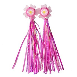 UPSTORE 1Pair Colorful Bicycle Scooter Grips Sparkle Tassel Ribbon Handgrip Handlebar Streamers Accessories for Girls Trike Bike Decoration (Pink)
