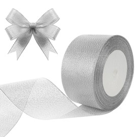 HOTUT Silver Organza Gift Wrap Ribbon, 50mm Wide Sparkly Decorative Christmas Ribbon, 22M Ribbon for Gift Wrapping, Shiny Organza Ribbon for Christmas, Easter, Wrapping, Gift Craft, Wedding, Bows Car