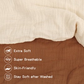 Pro Goleem Muslin Bassinet Sheet for Boys and Girls, Soft Breathable Fitted Cotton Baby Sheets Set for Oval Hourglass and Rectangular Bassinet Mattress, Neutral, 2 Pack (Brown＆Beige)