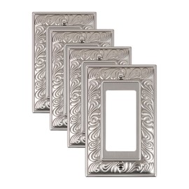 TREEWELL 4-Pack Decorator Outlet Cover Plate, Paisley Pattern Decorative Switch Plates and Outlet Covers, Satin Nickel Metal Wall Plates for Electrical Outlets, Receptacle, GFCI Outlet, Dimmer Switch