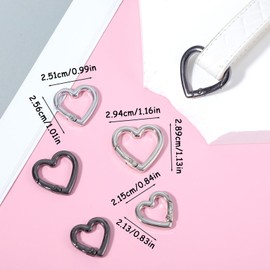 6PCS Heart Carabiner Keychain Clips, Cute Zinc Alloy Heavy Duty Heart Shaped Carabiner for Keys, Backpack, Camping Gear (Silver, Black)