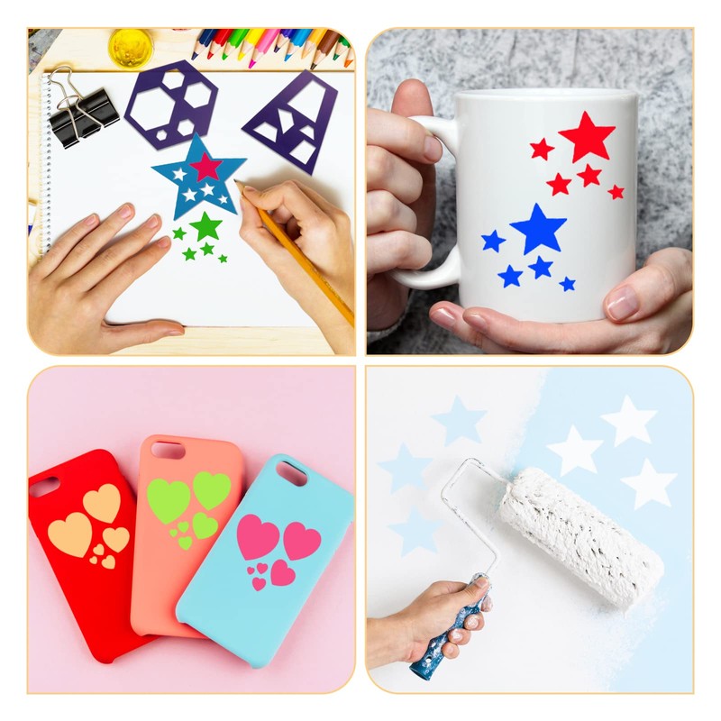 16 Pcs Geometric Shapes Stencils for Kids-Geometric Drawings Templates, Reusable