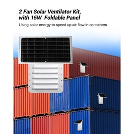 Shipping Container Solar Vent Kit,15W Solar Panel, Double Fans Design, Adjustable Angle, Suitable for Shipping Container Ventilation and Exhaust (1-Pack)