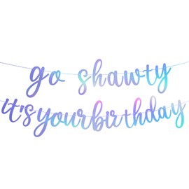 Pre-Strung Rainbow Go Shawty It's Your Birthday Banner NO DIY Hip Hop Theme Funny Glitter Happy Birthday Decors Banner Rap Theme Happy Birthday Sign for man Adult Women birthday Party Photo Backdrop