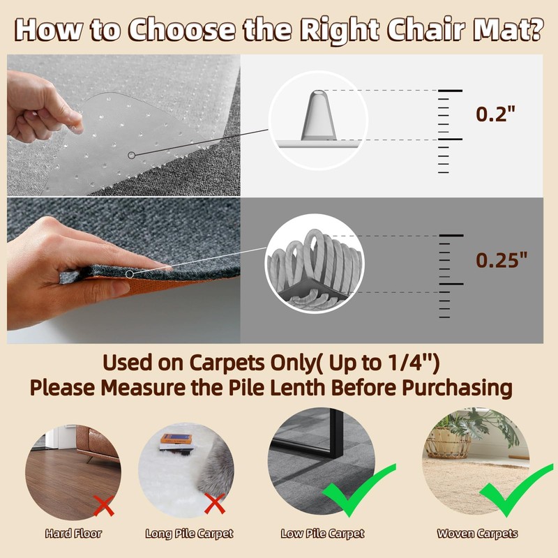 Office Chair Mat Carpet Protector: 36" x 48" Plastic Heavy