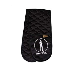 Sterling Sports®DOUBLE OVEN GLOVES MITT 100% COTTON FLORAL NOVELTY KITCHEN COOKING New Range BBQ (Licence to Grill Black)