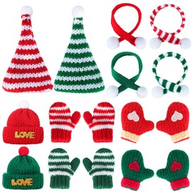 Hiboom 12 Pcs Mini Christmas Knit Hat Scarf Gloves Set Christmas Doll Knit Decor Clothes for Elf Doll Clothing Accessories DIY Craft for Xmas Toy Costume for Gift Decoration