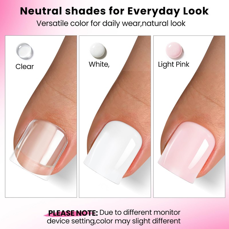 GlimightyX Polygel Toenail Kit, Clear White Pink with Toe Dual