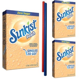PaLiSoL Creations Peach Sun kist Sugar Free Drink Mix: Low Carb Zero Sugar - 3 Boxes of 6 Packs - 18 Packets Total, Zero Guilt! Keto Drink Mix - Comes with 2 Paper Straws and 1 Exclusive Sticker