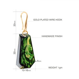 Elegant geometric hanging earrings; original gifts for women every day (malachite like)