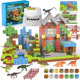 Cuteland Magnetic Blocks 216Pcs Magnetic Building Blocks Toys for Boys 6-8 with 12 Dinosaur Toys, Build Mine STEM Magnet World Set Montessori Toys, Magnetic Toys for Boys & Girls Ages 6-7 8-10