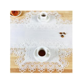 BrekSdat White Lace Placemats for Dining Table & Dressers & End Tables Set of 2 Vintage Peonies Fabric Embroidered Wedding Holiday Party 12 x 18 Inches