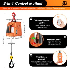 CNCEST 3 in 1 Electric Hoist Winch, with Portable Handle 110V 660lbs Portable Wireless Remote Power Crane for Lifting Small Engines, Bicycles, Groceries