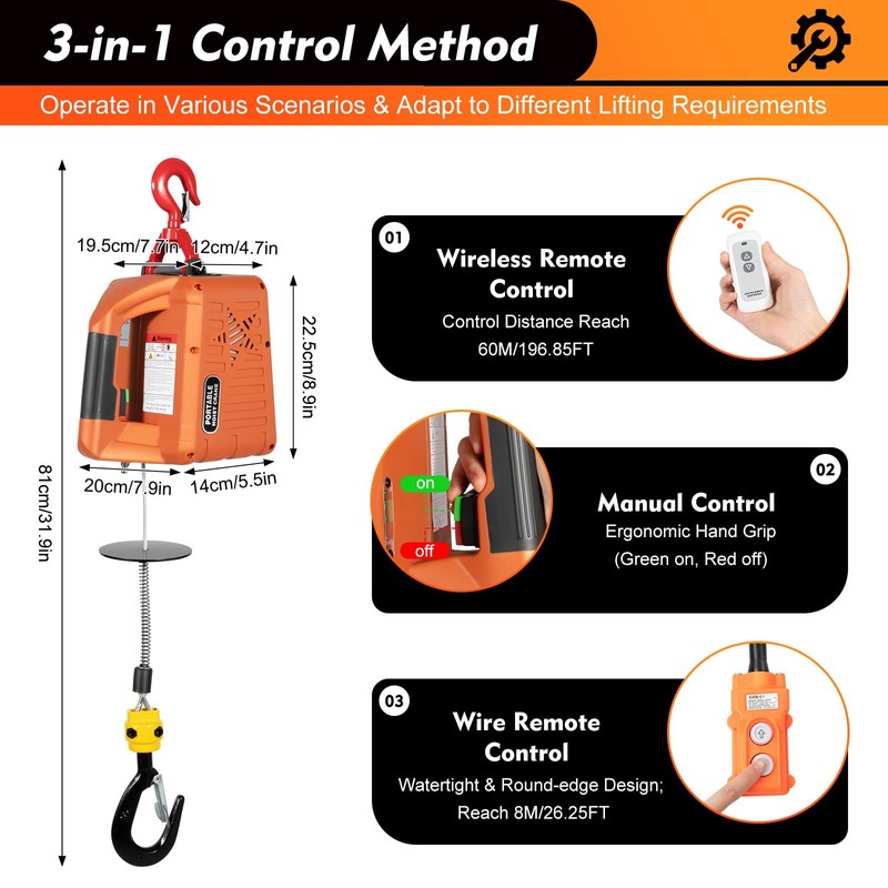 CNCEST 3 in 1 Electric Hoist Winch, with Portable Handle