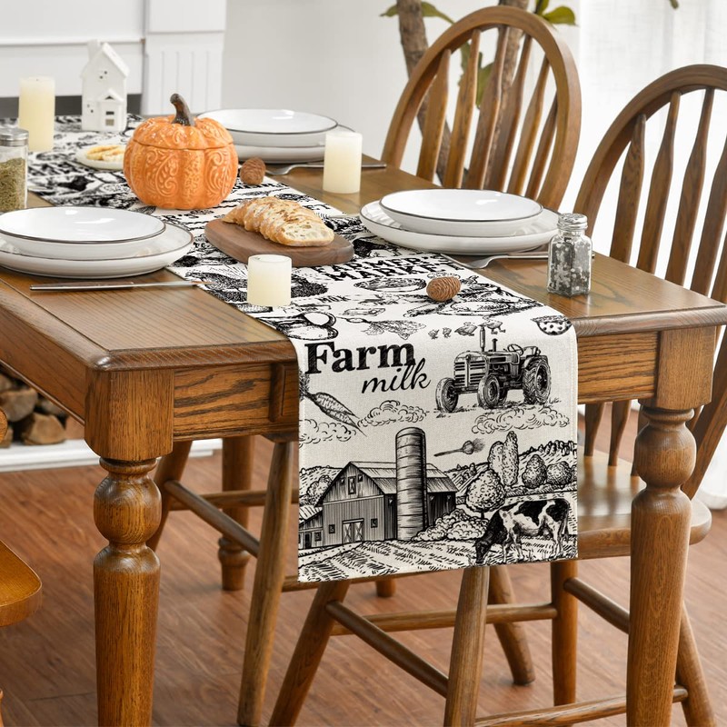 Artoid Mode Tractor Milk Farm Table Runner, Cow House Fall