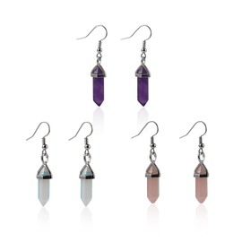 Healing Crystal Hexagonal Points Drop Dangle Earrings Set Quartz Natural Stone for Women Girls Chakra Natural Quartz Stones Amethyst Gemstone Hook Spiritual Energy Gemstone Reiki Jewelry, Stone Crystal Metal, stone,