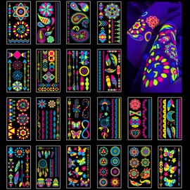 AIRNOGO Temporary Tattoos 170 Glow in the Dark Tattoos That React to Neon UV Black Light, Temporary Tattoos Adult Kids Teens, Neon Glow Party Tattoos, Glow in the Dark Party Supplies, Glow Party Favors