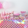 3 Pack Pink and Iridescent Checkered Plastic Tablecloth, Shiny Disposable