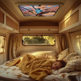 Darisoco American Flag Camper/RV Roof Fan Vent Insulator 16.54"x16.54" Foldable RV Blackout UV Rays Skylight Window Cover Fits Standard 16”Travel Trailer/RV Roof Vents