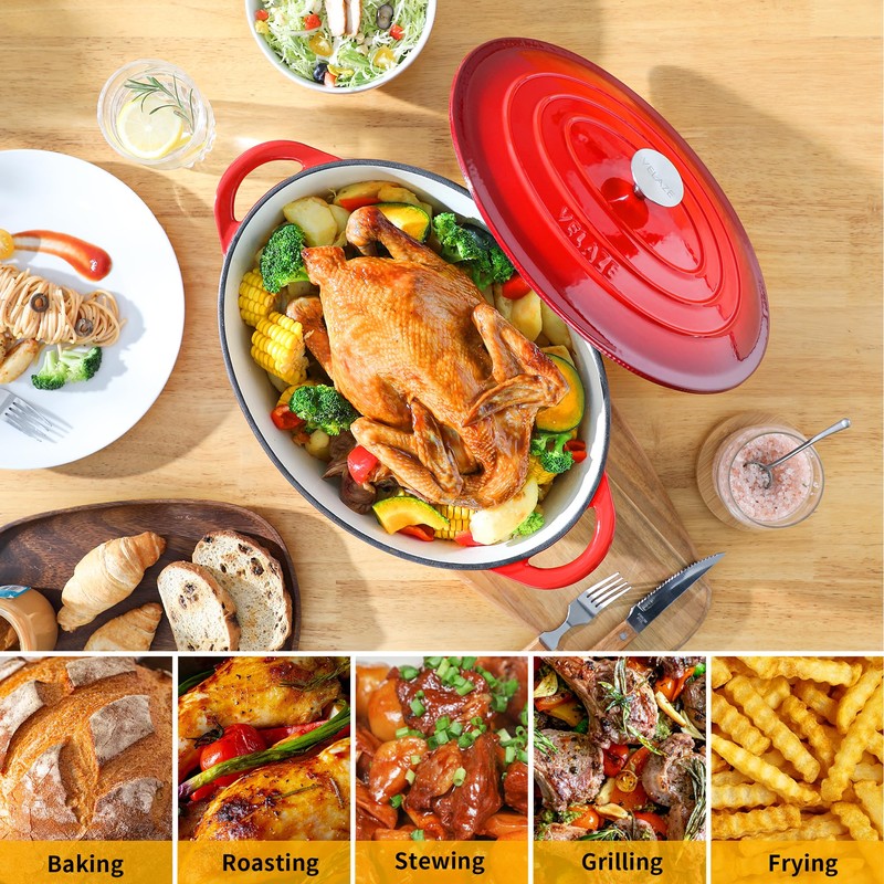 Velaze 7.5 QT Enameled Oval Dutch Oven Pot with Lid,