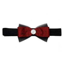 Mini Ribbon Hair Bows with Rhinestones (Large Headband, Red Hearts)